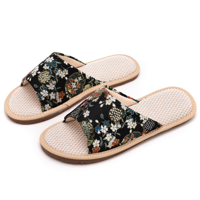 Ženske lanene papuče – etničkog stila, prozračne, protuklizne unutarnje papuče s TPR tabanom