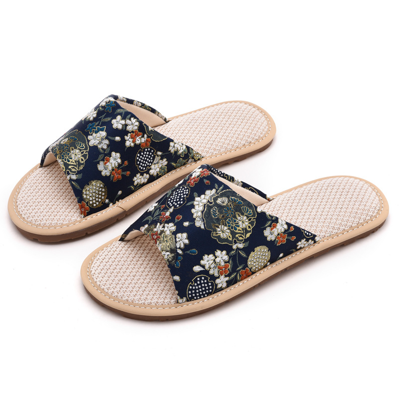 Ženske lanene papuče – etničkog stila, prozračne, protuklizne unutarnje papuče s TPR tabanom