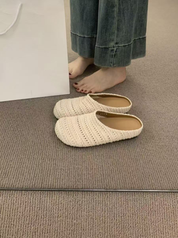 Ženske slip-on ravne papuče s pletenim gornjim dijelom; PVC gornji dio; PVC potplat; debljina potplata 0–3 cm