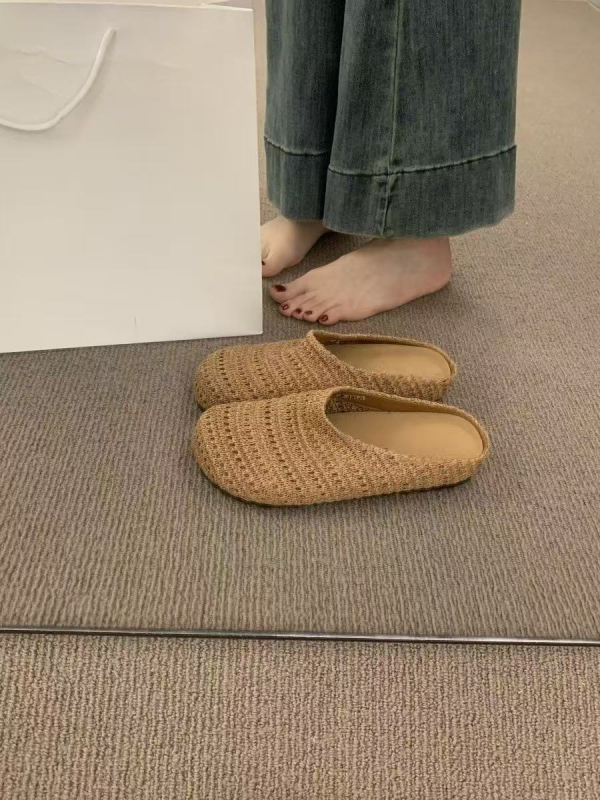 Ženske slip-on ravne papuče s pletenim gornjim dijelom; PVC gornji dio; PVC potplat; debljina potplata 0–3 cm