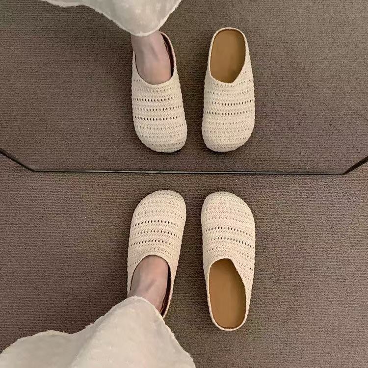 Ženske slip-on ravne papuče s pletenim gornjim dijelom; PVC gornji dio; PVC potplat; debljina potplata 0–3 cm