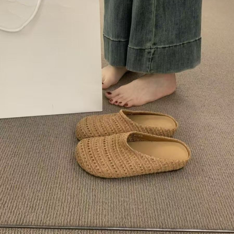 Ženske slip-on ravne papuče s pletenim gornjim dijelom; PVC gornji dio; PVC potplat; debljina potplata 0–3 cm