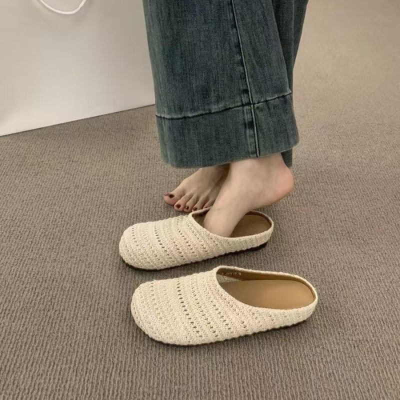 Ženske slip-on ravne papuče s pletenim gornjim dijelom; PVC gornji dio; PVC potplat; debljina potplata 0–3 cm