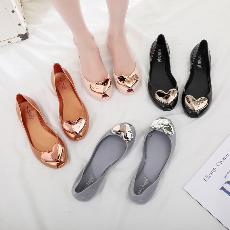 Sandale Fish Mouth Toe Heart-Shaped PVC, ravna potplata, casual slip-on s bočnim izrezima