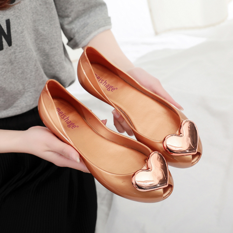 Sandale Fish Mouth Toe Heart-Shaped PVC, ravna potplata, casual slip-on s bočnim izrezima
