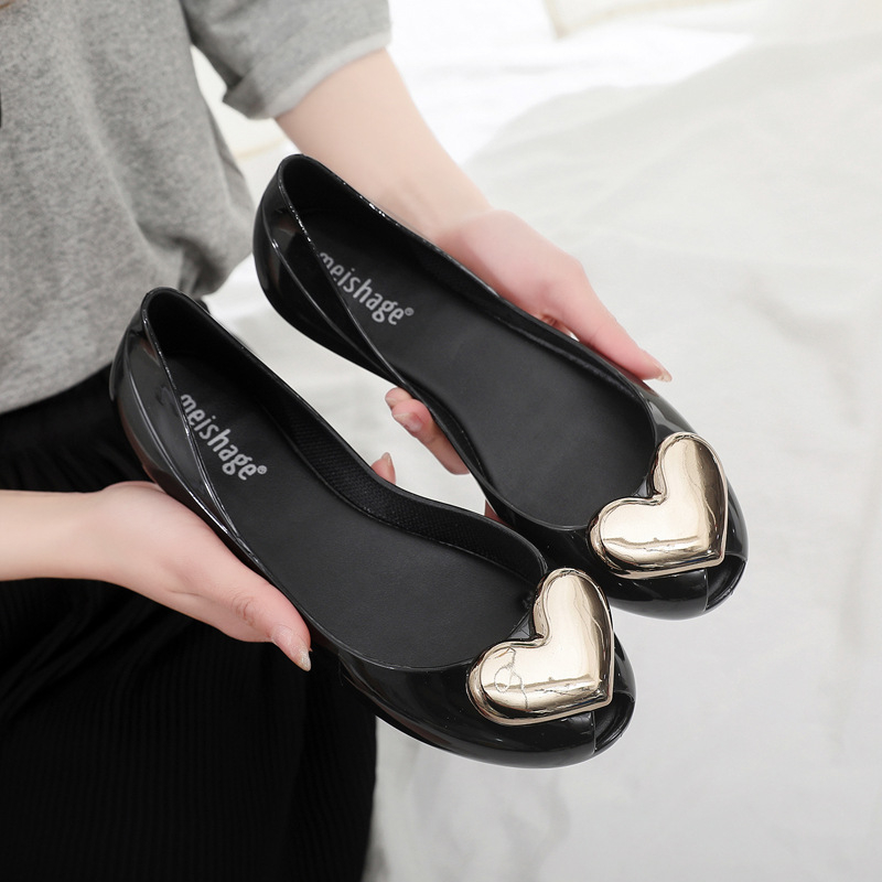 Sandale Fish Mouth Toe Heart-Shaped PVC, ravna potplata, casual slip-on s bočnim izrezima