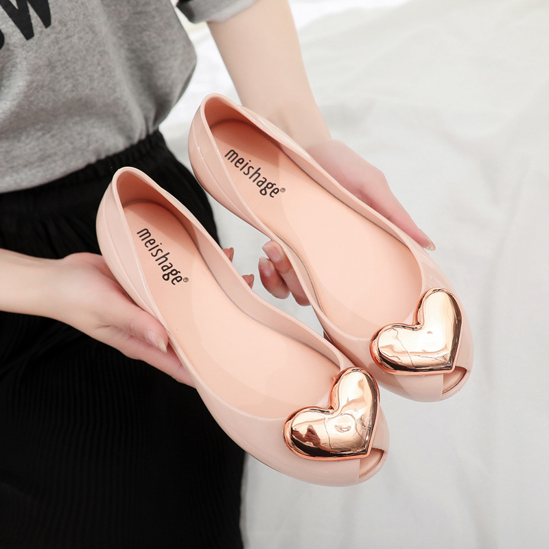 Sandale Fish Mouth Toe Heart-Shaped PVC, ravna potplata, casual slip-on s bočnim izrezima