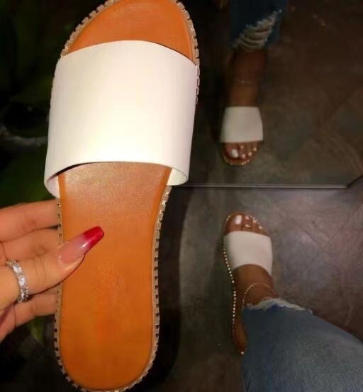 Ženske sandale s perlicama za plažu, EVA gornji dio, PVC đon, ravna peta, jednobojni uzorak