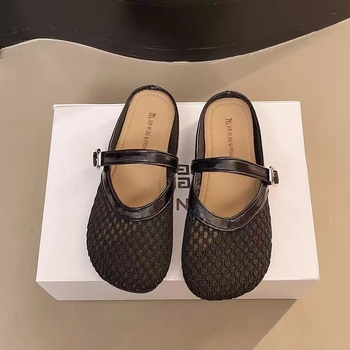 Ženske mrežaste papuče s prozračnim dizajnom – Slip-On, gumeni đon, jednofarebne, ravni potplat