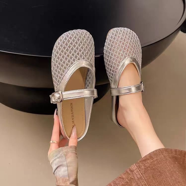 Ženske mrežaste papuče s prozračnim dizajnom – Slip-On, gumeni đon, jednofarebne, ravni potplat