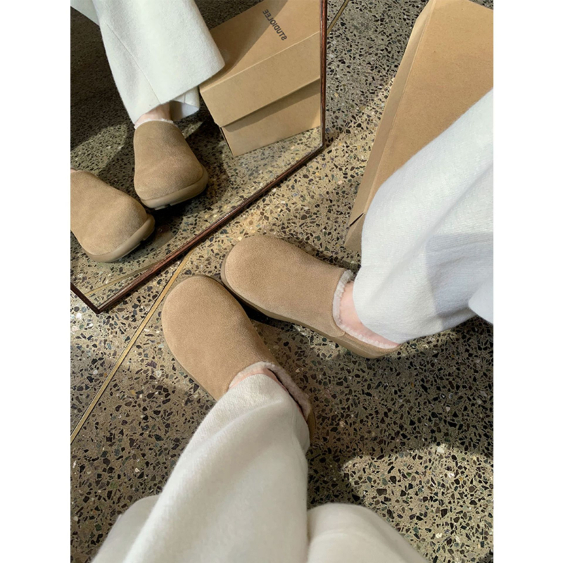 Ženske papuče od prave kože s umetnim krznom, debela gumena potplata (3–5 cm), slip-on, za svakodnevno zimsko nošenje