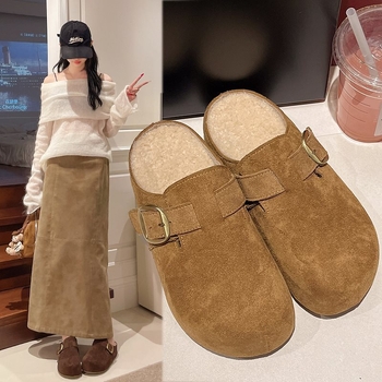Ženske Slip-On papuče Cork Toe, gornji dio od umjetnog pliša, unutrašnjost od suedea, potplat od plastike, debljina potplata 0–3 cm, plosnata peta – jesen 2025