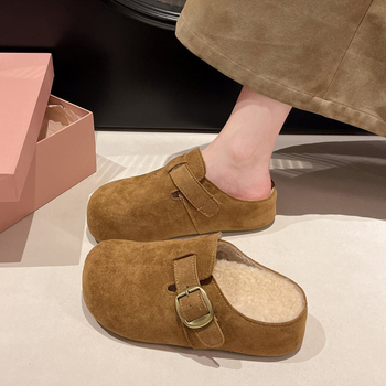 Ženske Slip-On papuče Cork Toe, gornji dio od umjetnog pliša, unutrašnjost od suedea, potplat od plastike, debljina potplata 0–3 cm, plosnata peta – jesen 2025