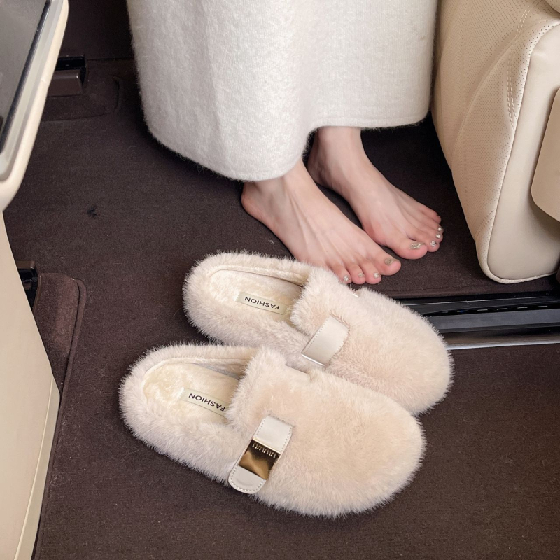 Baotou papuče s krznom za žene, gornji dio od umjetne pliš, gumeni potplat, vulkanizirani potplat, debljina potplata 0–3 cm, lagane i protuklizne