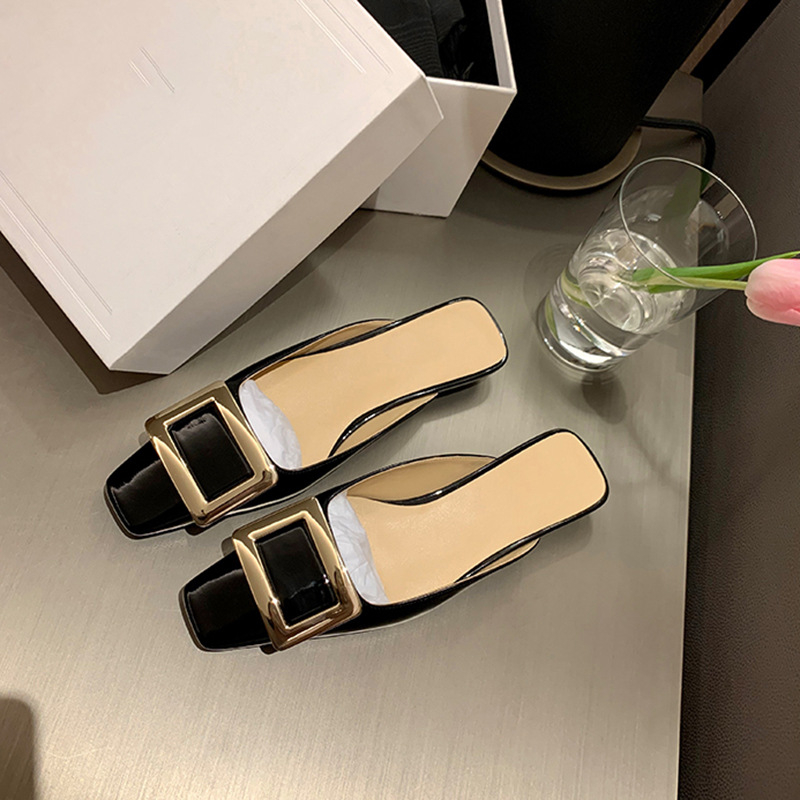 Ženske ploske mule cipele – gornji dio od Super Fiber, gumeni potplat, kvadratni vrh, otvoreni stražnji dio, slip-on, debljina potplata 3-5 cm