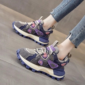 Dámske tenisky dad shoes - PU vrchnok, vysoký top, šnúrky, gumová podrážka, 3-5 cm výška päty, Yunxi