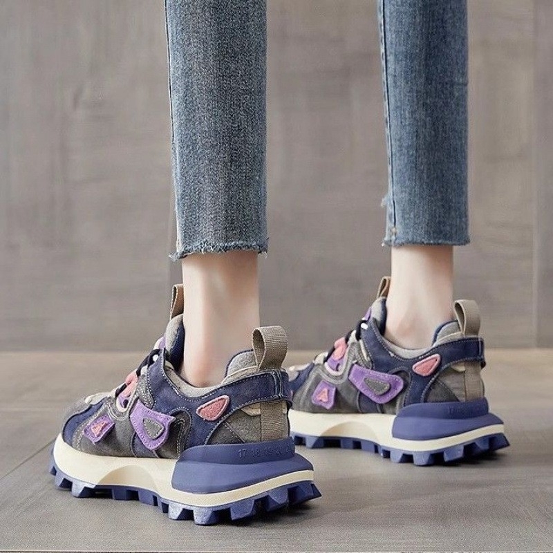 Dámske tenisky dad shoes - PU vrchnok, vysoký top, šnúrky, gumová podrážka, 3-5 cm výška päty, Yunxi