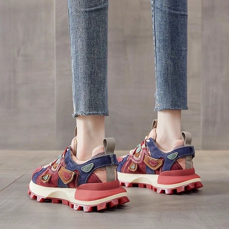 Dámske tenisky dad shoes - PU vrchnok, vysoký top, šnúrky, gumová podrážka, 3-5 cm výška päty, Yunxi