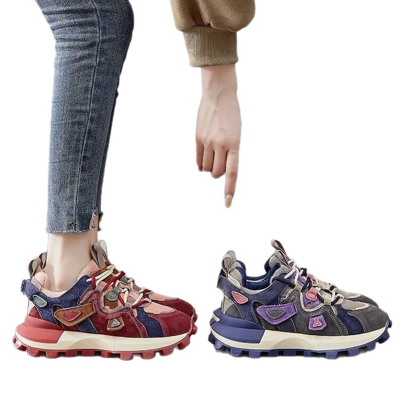 Dámske tenisky dad shoes - PU vrchnok, vysoký top, šnúrky, gumová podrážka, 3-5 cm výška päty, Yunxi