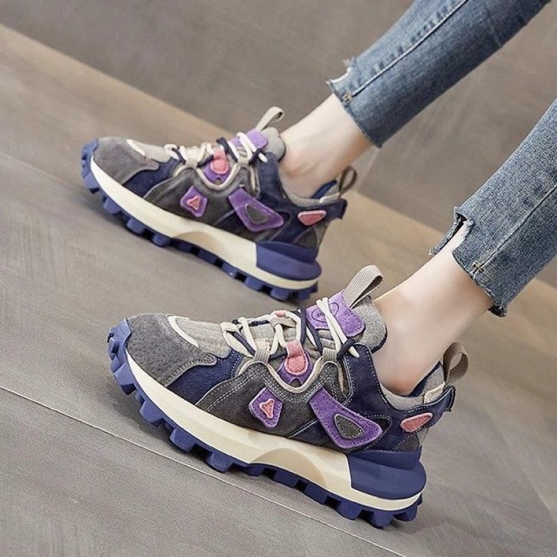 Dámske tenisky dad shoes - PU vrchnok, vysoký top, šnúrky, gumová podrážka, 3-5 cm výška päty, Yunxi