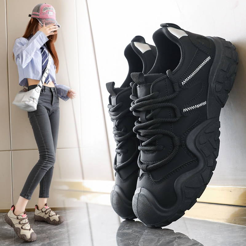 Ženske retro tenisice stil Dad Shoes, s flis podstavom, gornji dio od sintetičke kože, unutarnja mreža, PVC potplat, vezanje