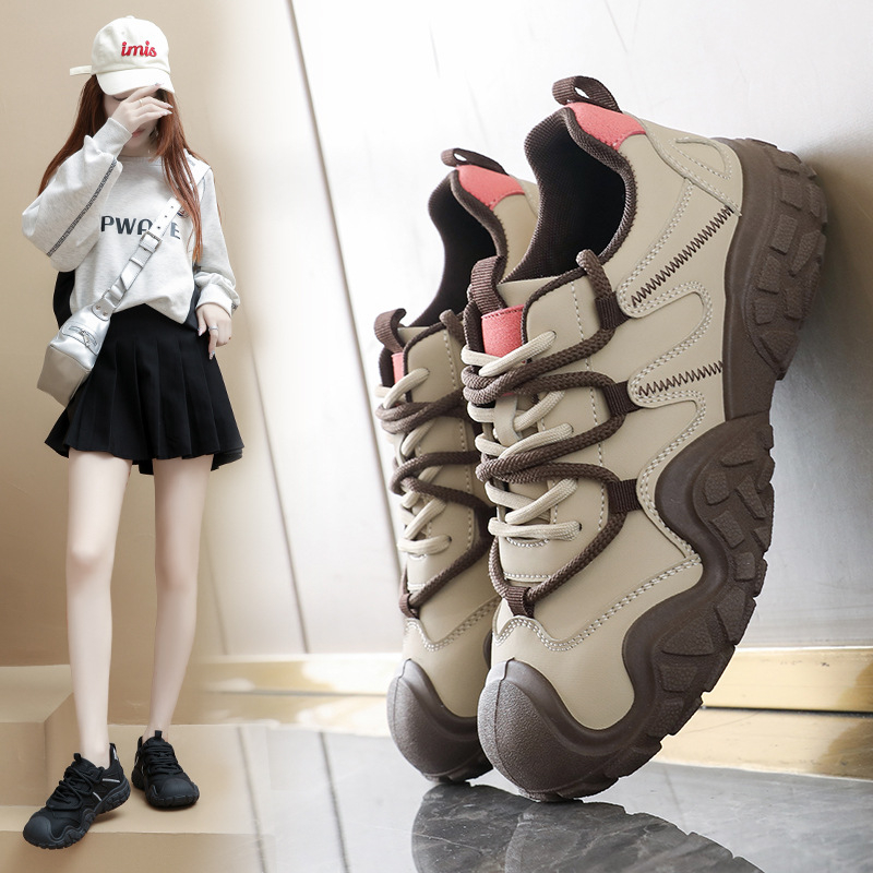 Ženske retro tenisice stil Dad Shoes, s flis podstavom, gornji dio od sintetičke kože, unutarnja mreža, PVC potplat, vezanje