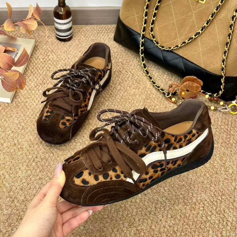 Ženske tenisice s leopard printom, retro stil, unutarnje povećanje visine od 4 cm, mrežasti gornji dio, gumeni đon, vezice sprijeda