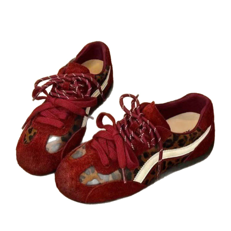 Ženske tenisice s leopard printom, retro stil, unutarnje povećanje visine od 4 cm, mrežasti gornji dio, gumeni đon, vezice sprijeda