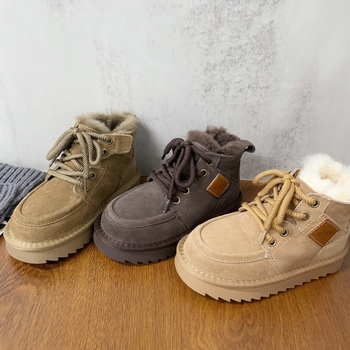 Vaikų žieminiai velūro batai su priekinio raištelių detale – unisex, guminė padas, 4–16 metų, 2025 metų žiemos leidimas
