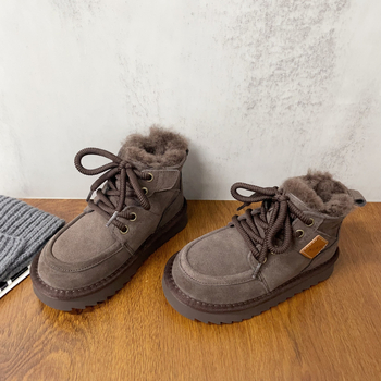 Vaikų žieminiai velūro batai su priekinio raištelių detale – unisex, guminė padas, 4–16 metų, 2025 metų žiemos leidimas