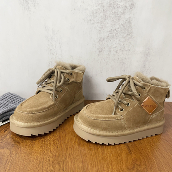 Vaikų žieminiai velūro batai su priekinio raištelių detale – unisex, guminė padas, 4–16 metų, 2025 metų žiemos leidimas