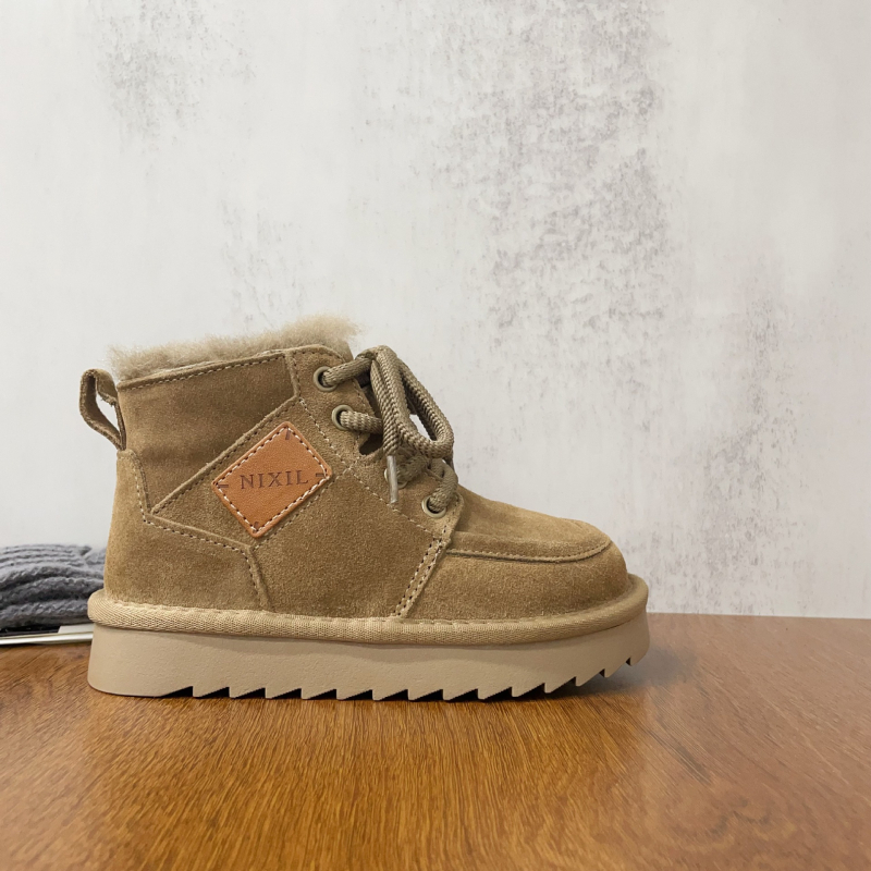 Vaikų žieminiai velūro batai su priekinio raištelių detale – unisex, guminė padas, 4–16 metų, 2025 metų žiemos leidimas