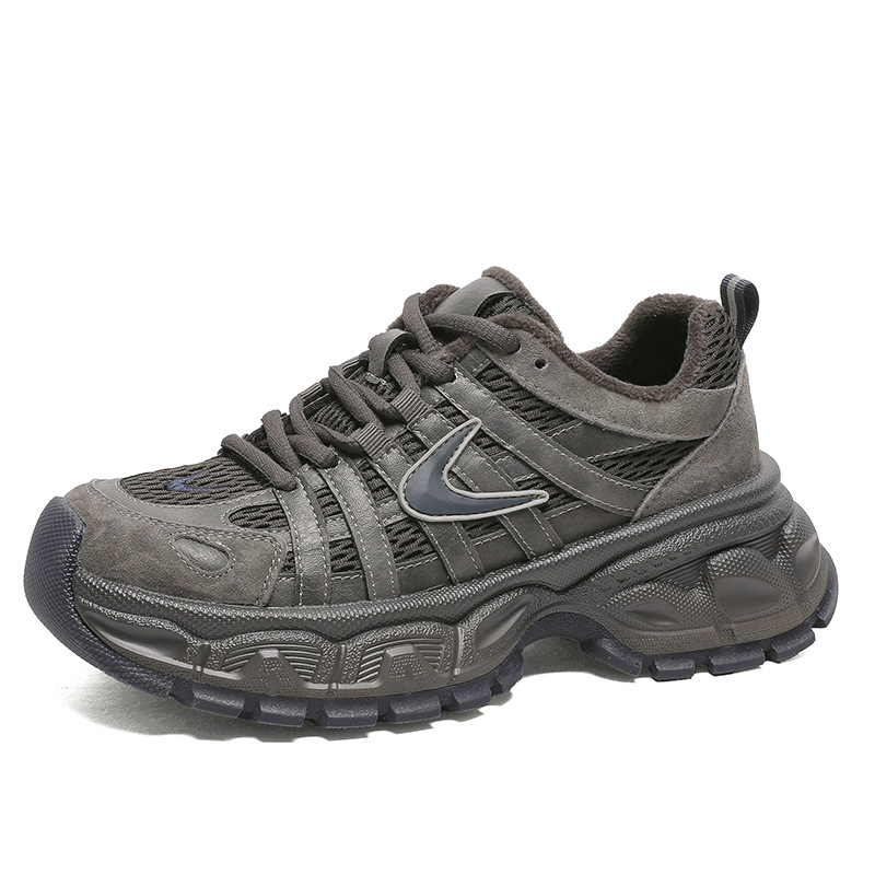 Ženske tenisice s debelom potplatom u stilu dad shoes, kožni gornji dio, okrugli vrh, prednje vezanje, prozračna mrežasta podstava
