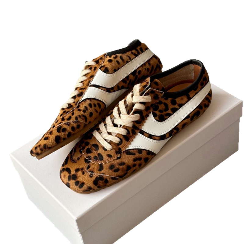 Ženske tenisice za trening s leopard printom, retro stil, niski gornji dio, prednje vezivanje, gumeni potplat