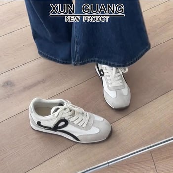 Dámske tenisky z pravej kože s dizajnom farebného bloku, šnúrky, guľatý špička, gumová podrážka