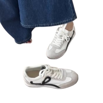 Dámske tenisky z pravej kože s dizajnom farebného bloku, šnúrky, guľatý špička, gumová podrážka