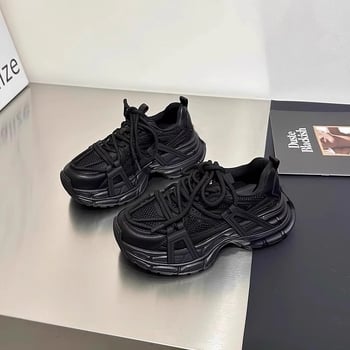 Ženske tenisice Dad Shoes, gornji dio od mikrovlakana, okrugli vrh, 6–8 cm visoka peta, prozračna unutrašnjost s mrežom, vezanje šnurkama