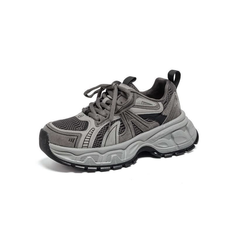 Ženske tenisice u stilu Dad Shoes s fleece podstavom i debelom potplatom, prednje vezanje, visok gornji dio, gornji materijal: Pigskin + umjetna koža + tekstil, okrugli vrh, 3-5 cm peta, protuklizna podloga