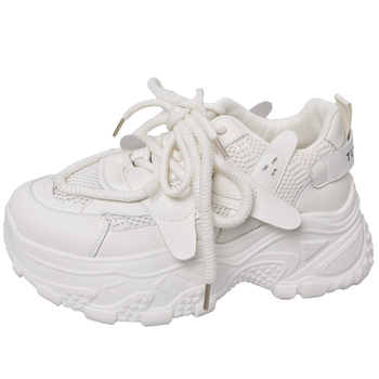 Ženske tenisice s debelim potplatom, bijele, stil dad sneakers, model jesen–zima 2025, retro sportske tenisice za studente, efekt vitkosti, srednja visina potpetice 3–5 cm, potplata od kompozita, PU podstava, slip-on
