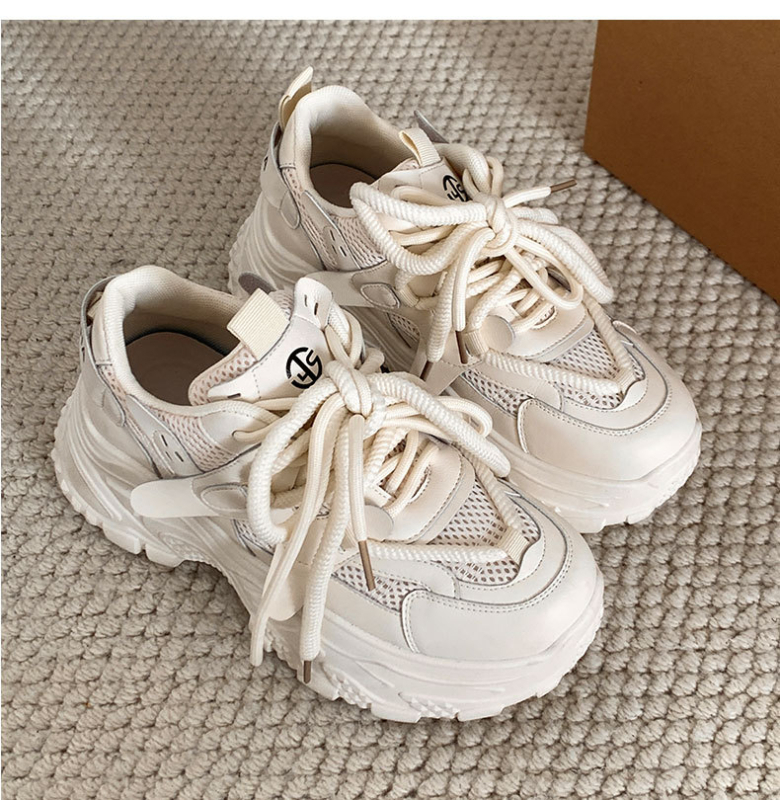 Ženske tenisice s debelim potplatom, bijele, stil dad sneakers, model jesen–zima 2025, retro sportske tenisice za studente, efekt vitkosti, srednja visina potpetice 3–5 cm, potplata od kompozita, PU podstava, slip-on