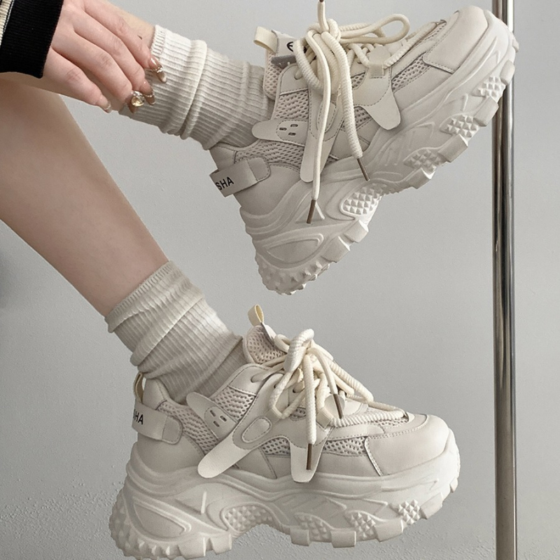 Ženske tenisice s debelim potplatom, bijele, stil dad sneakers, model jesen–zima 2025, retro sportske tenisice za studente, efekt vitkosti, srednja visina potpetice 3–5 cm, potplata od kompozita, PU podstava, slip-on