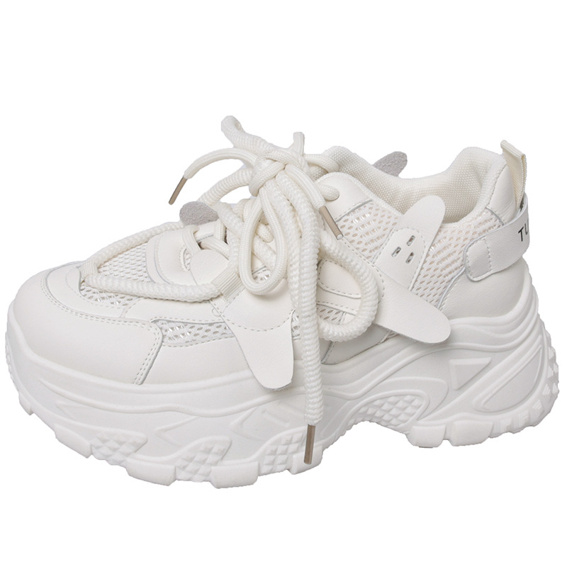 Ženske tenisice s debelim potplatom, bijele, stil dad sneakers, model jesen–zima 2025, retro sportske tenisice za studente, efekt vitkosti, srednja visina potpetice 3–5 cm, potplata od kompozita, PU podstava, slip-on