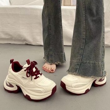 Ženske Dad Shoes s debelom potplatom, gornji dio od sintetičke kože, vezanje, EVA ulošak, gumena potplat, srednja visina pete 3-5 cm