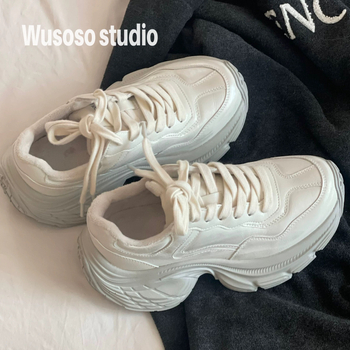 Dámske tenisky z pravej kože, s hrubou gumovou podrážkou - nízky vrch, predné šnurovanie, retro Hongkong štýl pre zimu jar jeseň