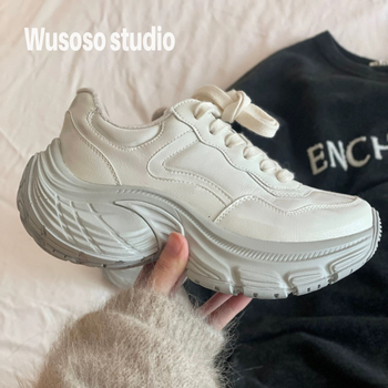 Dámske tenisky z pravej kože, s hrubou gumovou podrážkou - nízky vrch, predné šnurovanie, retro Hongkong štýl pre zimu jar jeseň