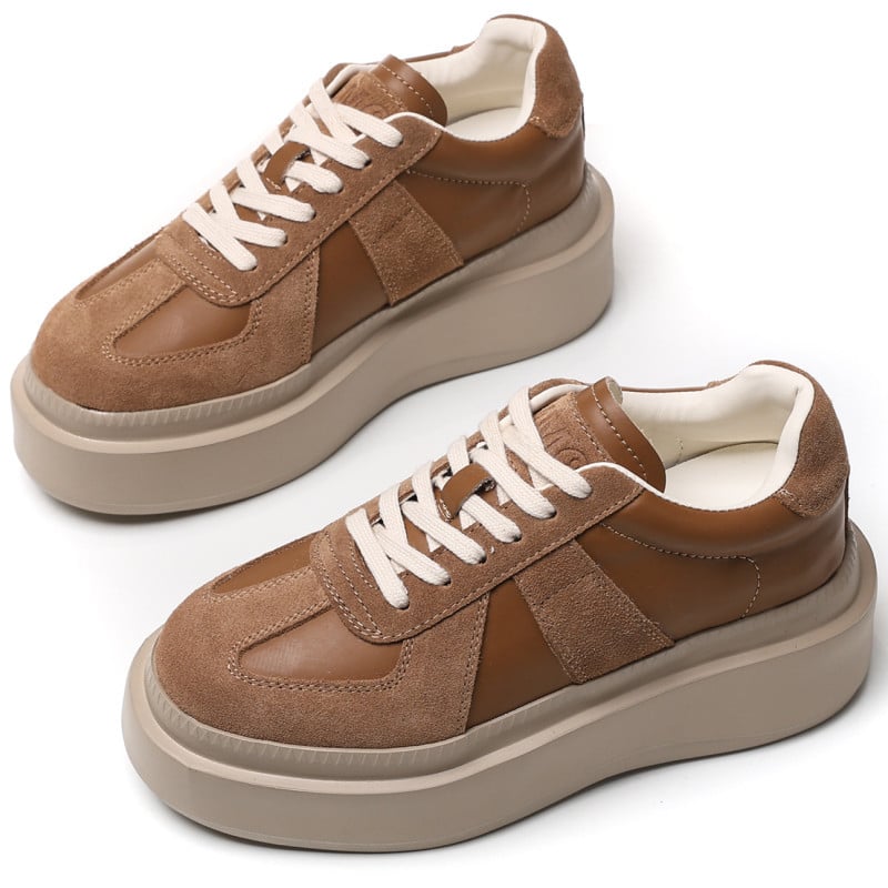 Ženske tenisice u retro njemačkom stilu s visokom platformom (3–5 cm), vodootporne, gornji dio od dva sloja kože/umjetne kože, potplat od pjenaste gume