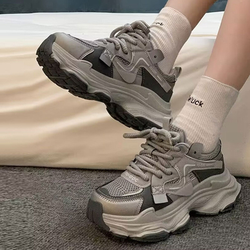 Ženske tenisice za sport i casual stil, retro debeli potplat za povećanje visine, niski gornji dio, sintetička koža, gumeni potplat, vezanje, tekstilna uložak