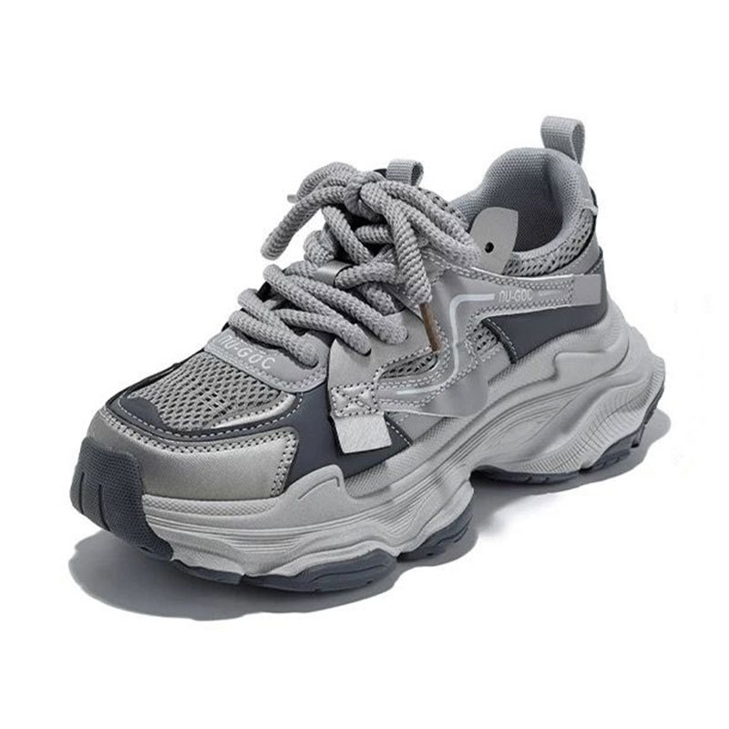 Ženske tenisice za sport i casual stil, retro debeli potplat za povećanje visine, niski gornji dio, sintetička koža, gumeni potplat, vezanje, tekstilna uložak