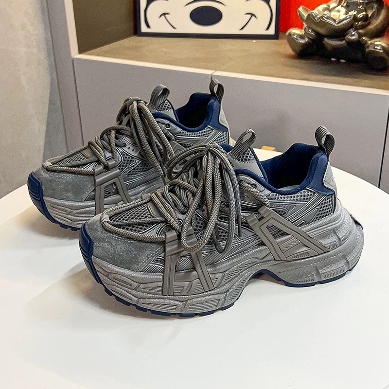 Ženske retro chunky dad tenisice s gornjim dijelom od mikrovlakana, prozračnom mrežicom iznutra, PU uloškom i gumom potplatom s visinom potplata 6-8 cm
