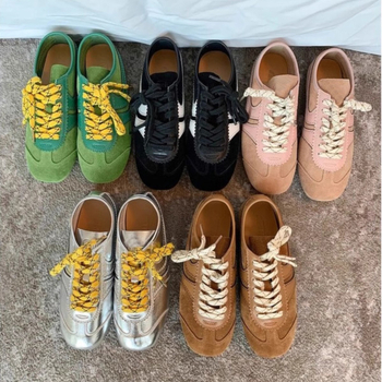 THEONELOVE Ženske tenisice s debelom potplatom, gornji dio od nubuka krave, gumasta potplata, vezanje, 3-5 cm